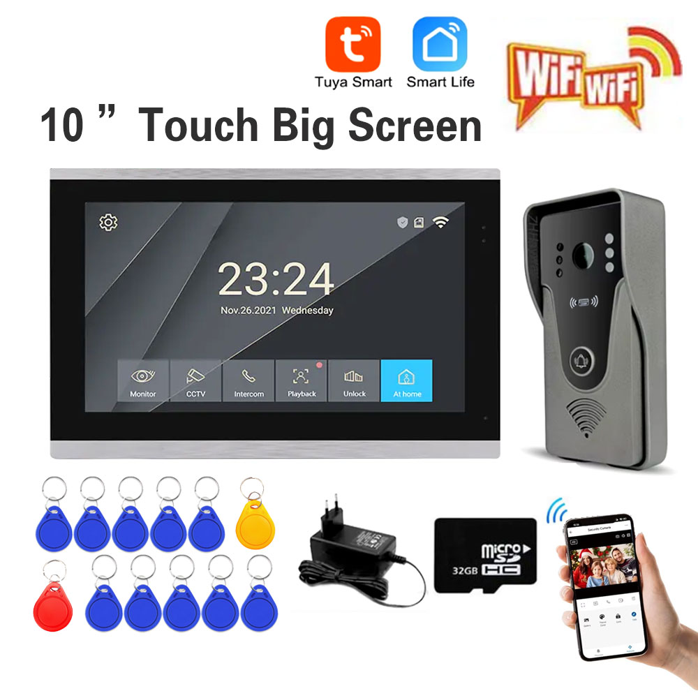 Smart Home Video Doorbell App - Tuya 1080P 10 inch kleurenaanraakscherm Draadloze