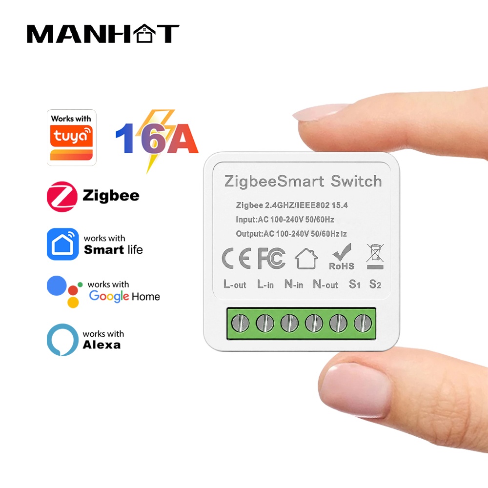 Smart Home Switch - Manhot ZigBee 3.0 schakelmodule, 16A, voor