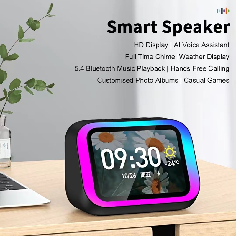 Smart Home Life - AI-stemassistent Bluetooth-luidspreker met RGB-kleurenverlichting Wekker LED-scherm