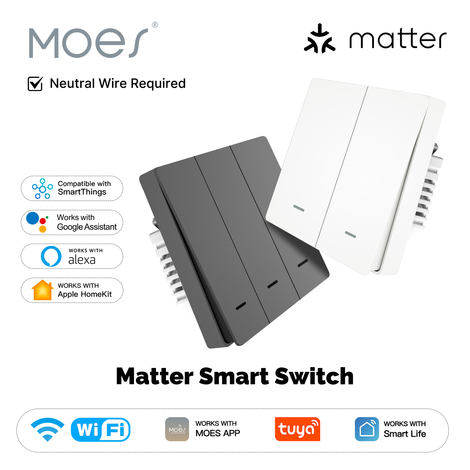 Smart Home Life - MOES Matter Tuya WiFi Smart Light-knopschakelaar