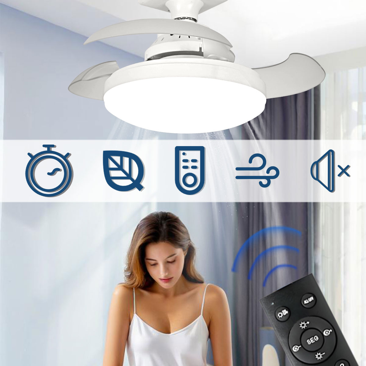 Smart Bathroom Fan - Driekleurig dimmen LED E27 plafondventilatorverlichting met