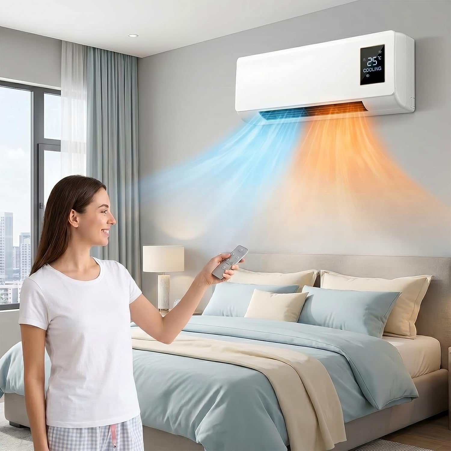 Smart Bathroom Fan - Draagbare aan de muur gemonteerde airconditionerventilator,